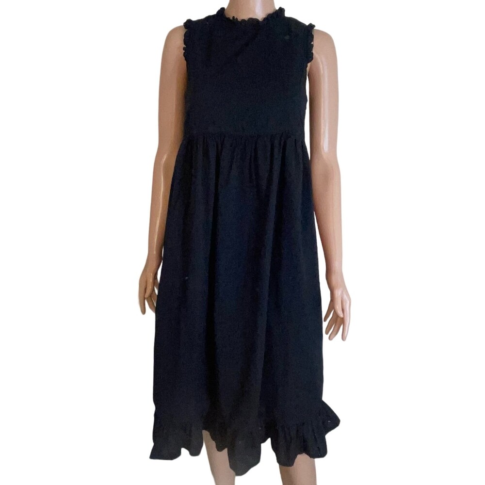 LuLus Be My Sweetie Black Eyelet Lace Babydoll Midi Dress SZ XS ruffle neck - Picture 2 of 11
